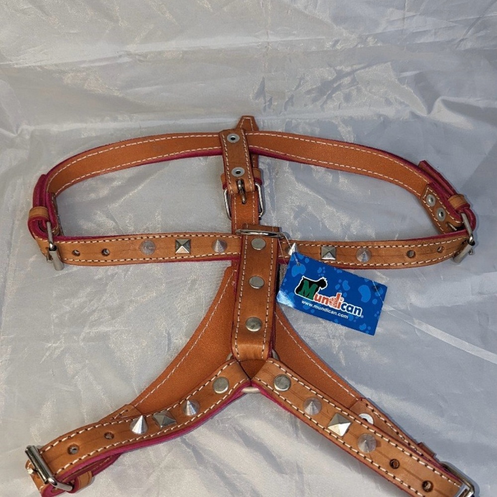 Real Mexican Leather Brown Dog Studded Harness For Large Breeds Mundican NEW NWT